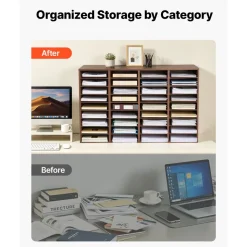 VEVOR Wood Literature Organizer 36 Compartments Office Mailboxes Brown, Countertop Literature Sorter for Files Documents Papers, with Adjustable Shelves, for Office, Home, Classroom Organization