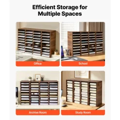 VEVOR Wood Literature Organizer 36 Compartments Office Mailboxes Brown, Countertop Literature Sorter for Files Documents Papers, with Adjustable Shelves, for Office, Home, Classroom Organization