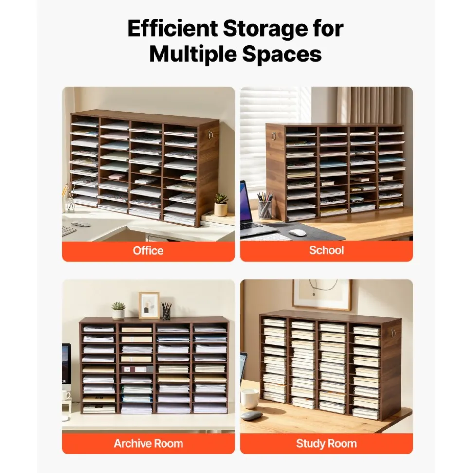 VEVOR Wood Literature Organizer 36 Compartments Office Mailboxes Brown, Countertop Literature Sorter for Files Documents Papers, with Adjustable Shelves, for Office, Home, Classroom Organization