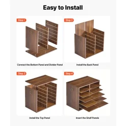 VEVOR Wood Literature Organizer 12 Compartments Office Mailboxes Brown, Countertop Literature Sorter for Files Documents Papers, with Adjustable Shelves, for Office, Home, Classroom Organization