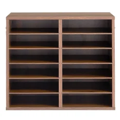 VEVOR Wood Literature Organizer 12 Compartments Office Mailboxes Brown, Countertop Literature Sorter for Files Documents Papers, with Adjustable Shelves, for Office, Home, Classroom Organization