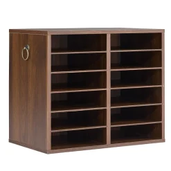 VEVOR Wood Literature Organizer 12 Compartments Office Mailboxes Brown, Countertop Literature Sorter for Files Documents Papers, with Adjustable Shelves, for Office, Home, Classroom Organization
