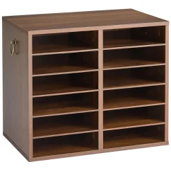 VEVOR Wood Literature Organizer 12 Compartments Office Mailboxes Brown, Countertop Literature Sorter for Files Documents Papers, with Adjustable Shelves, for Office, Home, Classroom Organization