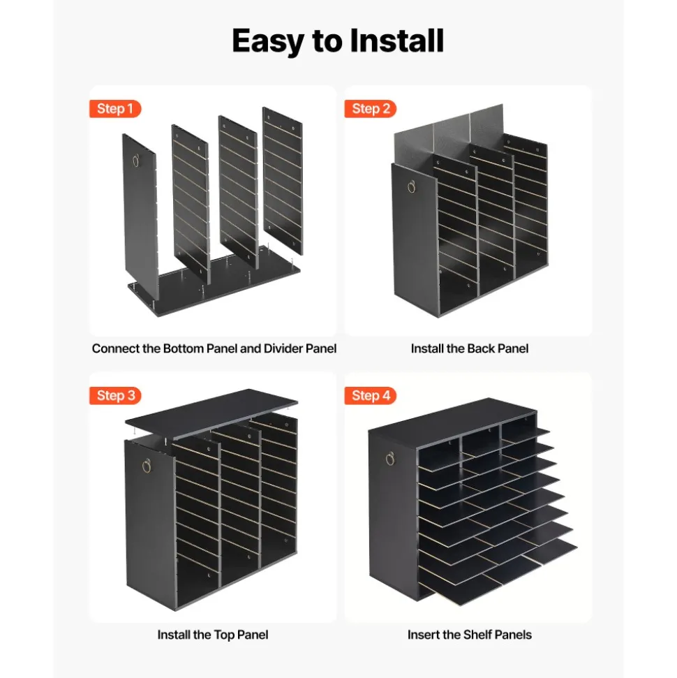 VEVOR Wood Literature Organizer 27 Compartments Office Mailboxes Black, Countertop Literature Sorter for Files Documents Papers, with Adjustable Shelves, for Office, Home, Classroom Organization