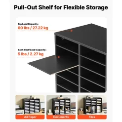 VEVOR Wood Literature Organizer 27 Compartments Office Mailboxes Black, Countertop Literature Sorter for Files Documents Papers, with Adjustable Shelves, for Office, Home, Classroom Organization