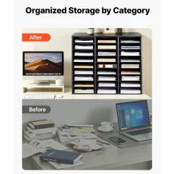 VEVOR Wood Literature Organizer 27 Compartments Office Mailboxes Black, Countertop Literature Sorter for Files Documents Papers, with Adjustable Shelves, for Office, Home, Classroom Organization