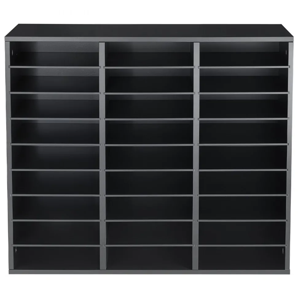 VEVOR Wood Literature Organizer 27 Compartments Office Mailboxes Black, Countertop Literature Sorter for Files Documents Papers, with Adjustable Shelves, for Office, Home, Classroom Organization