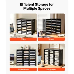 VEVOR Wood Literature Organizer 27 Compartments Office Mailboxes Black, Countertop Literature Sorter for Files Documents Papers, with Adjustable Shelves, for Office, Home, Classroom Organization