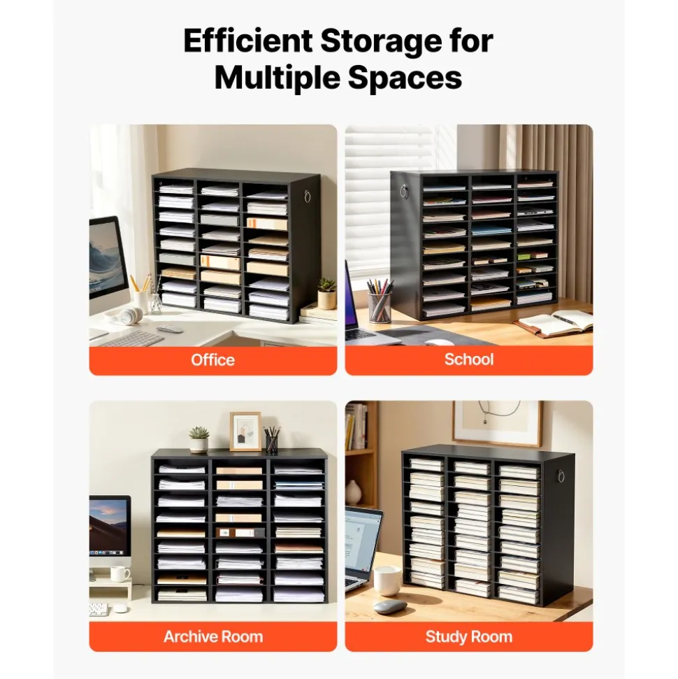 VEVOR Wood Literature Organizer 27 Compartments Office Mailboxes Black, Countertop Literature Sorter for Files Documents Papers, with Adjustable Shelves, for Office, Home, Classroom Organization