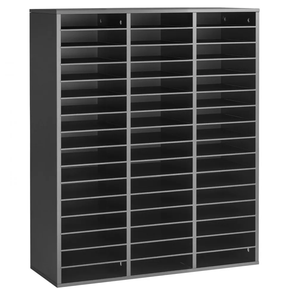 VEVOR Wood Literature Organizer 48 Compartments Office Mailboxes Black, Countertop Literature Sorter for Files Documents Papers, with Adjustable Shelves, for Office, Home, Classroom Organization
