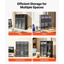 VEVOR Wood Literature Organizer 48 Compartments Office Mailboxes Black, Countertop Literature Sorter for Files Documents Papers, with Adjustable Shelves, for Office, Home, Classroom Organization