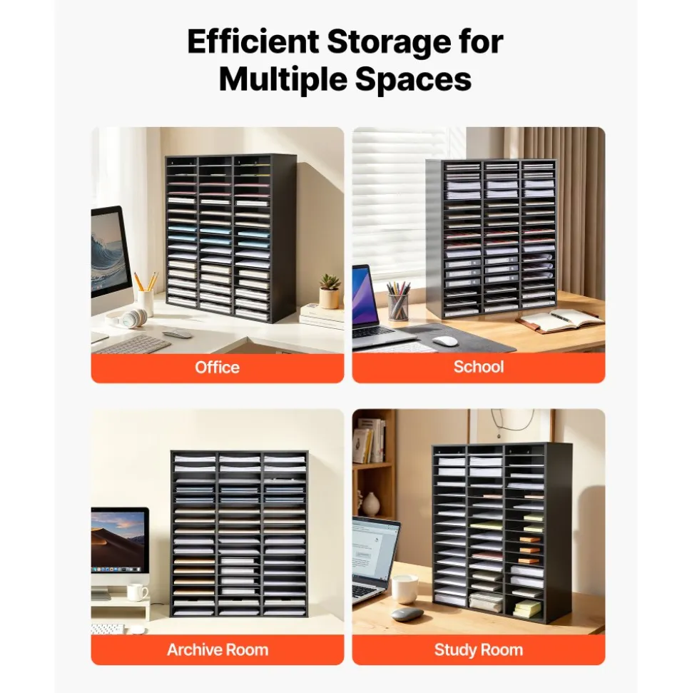 VEVOR Wood Literature Organizer 48 Compartments Office Mailboxes Black, Countertop Literature Sorter for Files Documents Papers, with Adjustable Shelves, for Office, Home, Classroom Organization