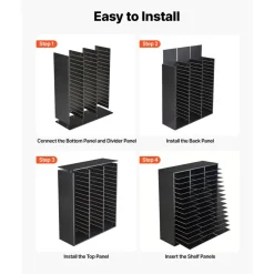 VEVOR Wood Literature Organizer 48 Compartments Office Mailboxes Black, Countertop Literature Sorter for Files Documents Papers, with Adjustable Shelves, for Office, Home, Classroom Organization