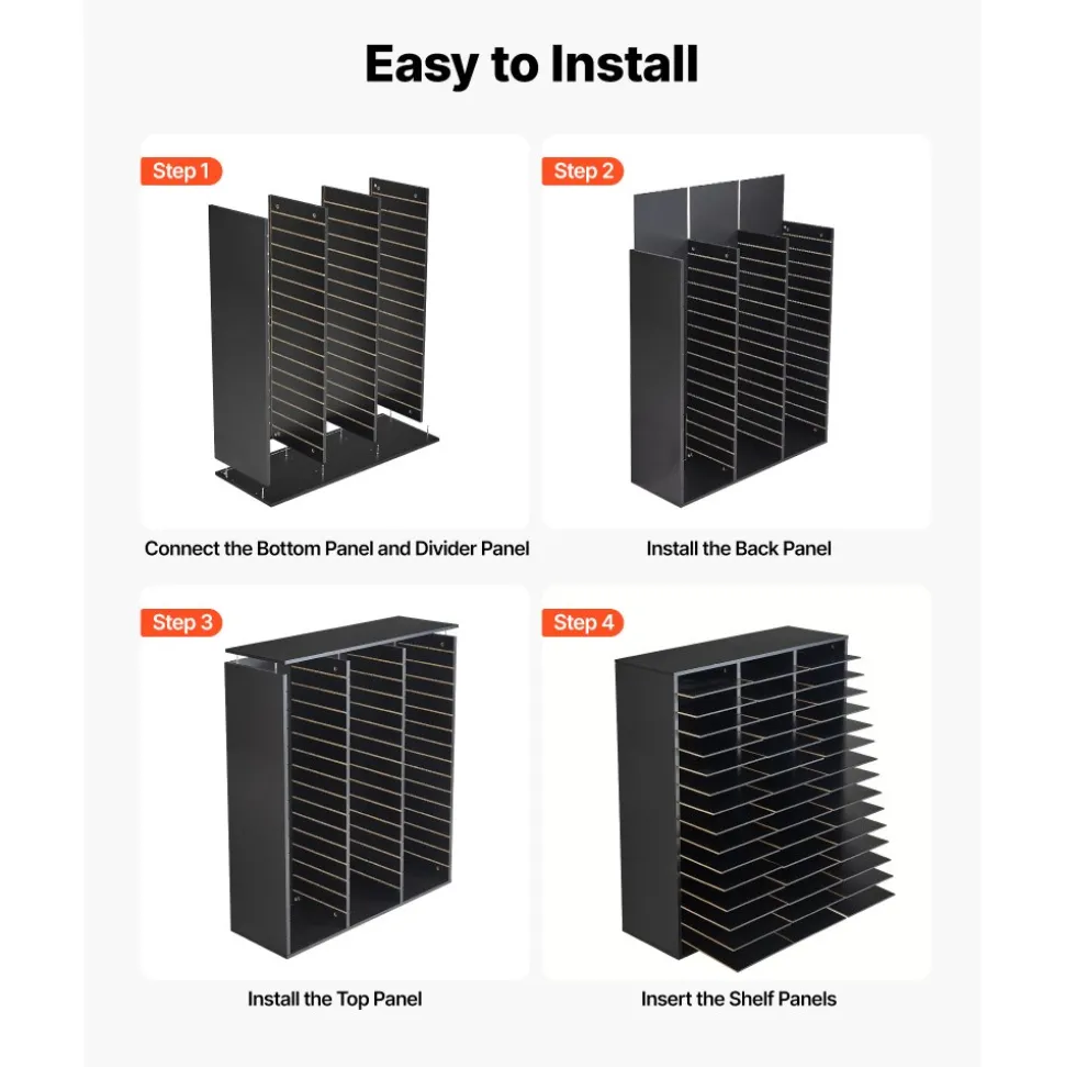 VEVOR Wood Literature Organizer 48 Compartments Office Mailboxes Black, Countertop Literature Sorter for Files Documents Papers, with Adjustable Shelves, for Office, Home, Classroom Organization