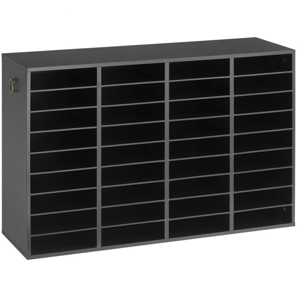 VEVOR Wood Literature Organizer 36 Compartments Office Mailboxes Black, Countertop Literature Sorter for Files Documents Papers, with Adjustable Shelves, for Office, Home, Classroom Organization