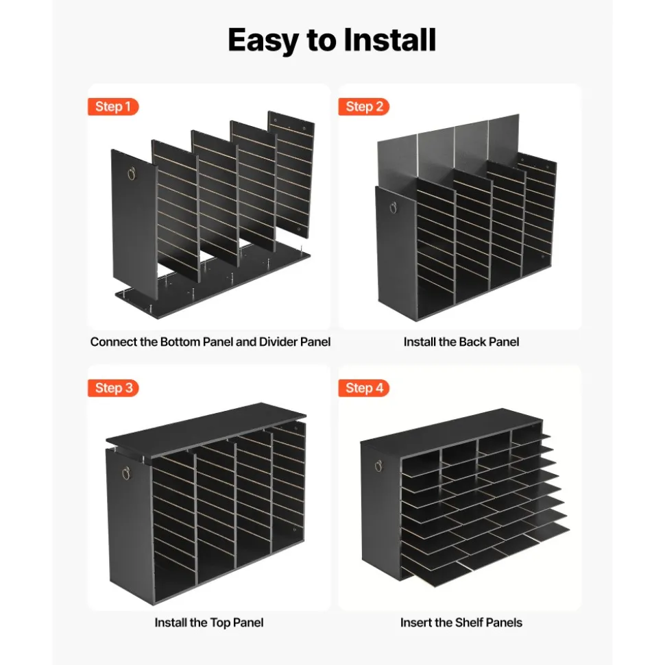 VEVOR Wood Literature Organizer 36 Compartments Office Mailboxes Black, Countertop Literature Sorter for Files Documents Papers, with Adjustable Shelves, for Office, Home, Classroom Organization