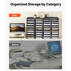 VEVOR Wood Literature Organizer 36 Compartments Office Mailboxes Black, Countertop Literature Sorter for Files Documents Papers, with Adjustable Shelves, for Office, Home, Classroom Organization