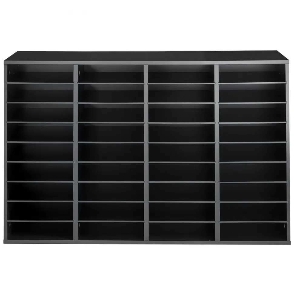 VEVOR Wood Literature Organizer 36 Compartments Office Mailboxes Black, Countertop Literature Sorter for Files Documents Papers, with Adjustable Shelves, for Office, Home, Classroom Organization