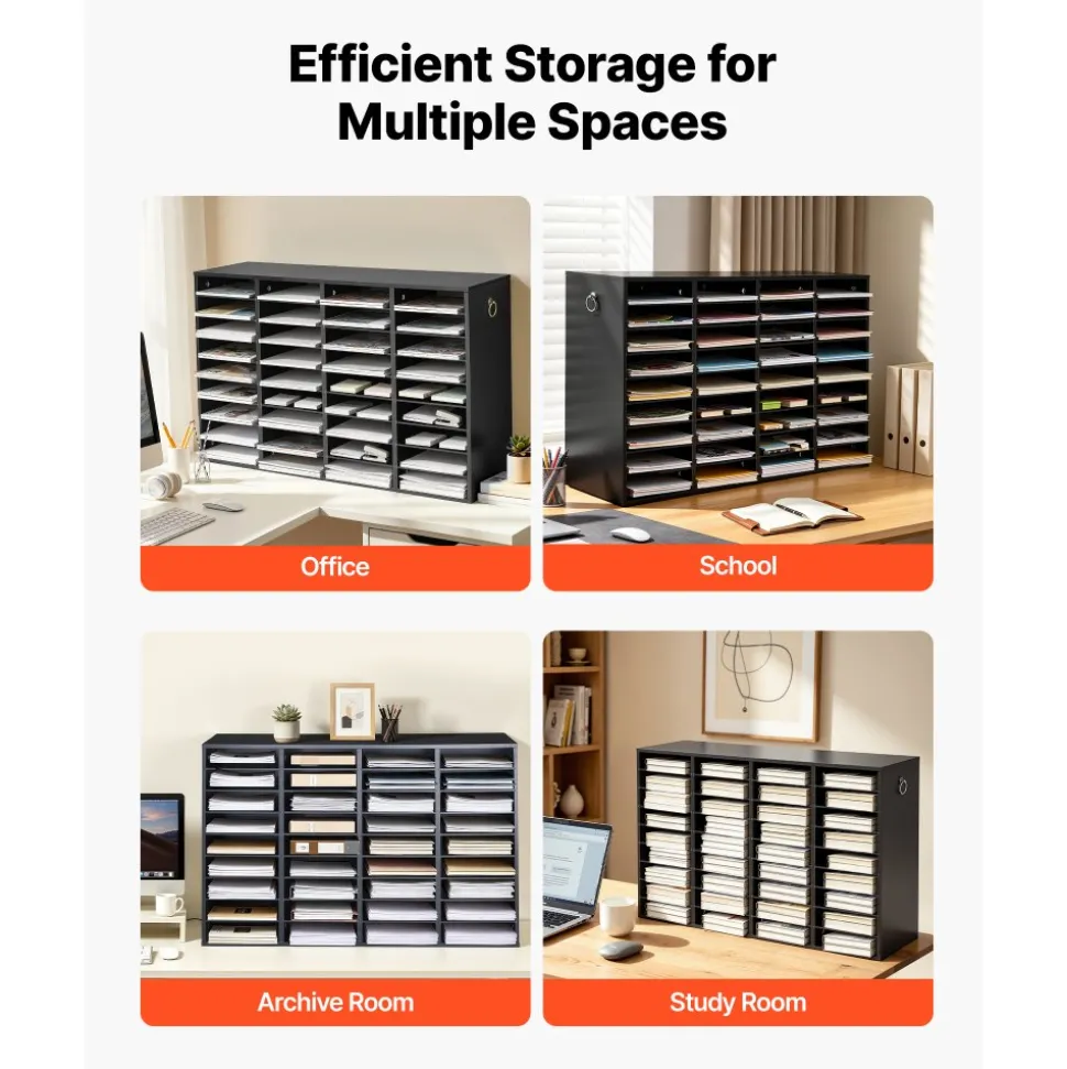 VEVOR Wood Literature Organizer 36 Compartments Office Mailboxes Black, Countertop Literature Sorter for Files Documents Papers, with Adjustable Shelves, for Office, Home, Classroom Organization