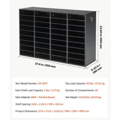 VEVOR Wood Literature Organizer 36 Compartments Office Mailboxes Black, Countertop Literature Sorter for Files Documents Papers, with Adjustable Shelves, for Office, Home, Classroom Organization