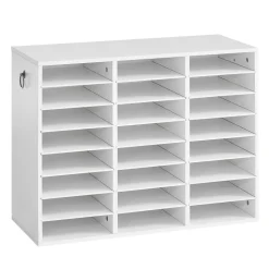 VEVOR Wood Literature Organizer 24 Compartments Office Mailboxes White, Countertop Literature Sorter for Files Documents Papers, with Adjustable Shelves, for Office, Home, Classroom Organization