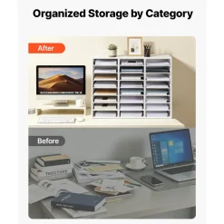 VEVOR Wood Literature Organizer 24 Compartments Office Mailboxes White, Countertop Literature Sorter for Files Documents Papers, with Adjustable Shelves, for Office, Home, Classroom Organization