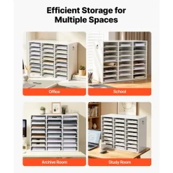 VEVOR Wood Literature Organizer 24 Compartments Office Mailboxes White, Countertop Literature Sorter for Files Documents Papers, with Adjustable Shelves, for Office, Home, Classroom Organization