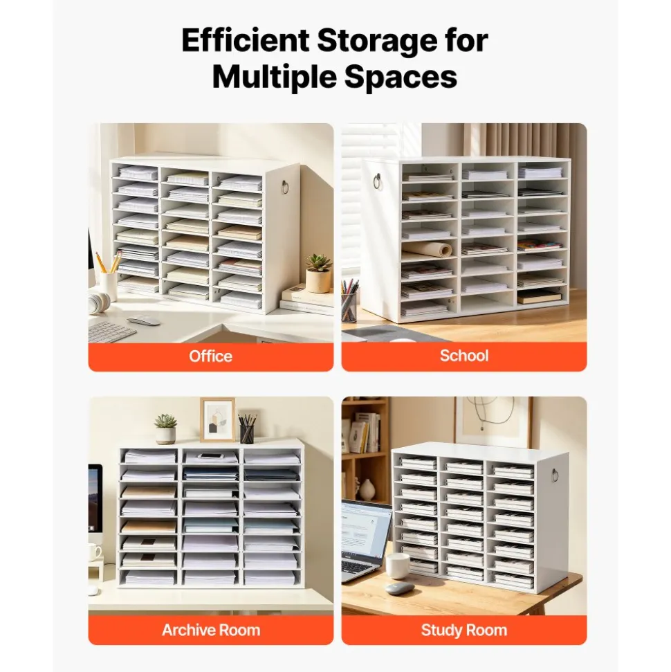 VEVOR Wood Literature Organizer 24 Compartments Office Mailboxes White, Countertop Literature Sorter for Files Documents Papers, with Adjustable Shelves, for Office, Home, Classroom Organization