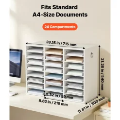 VEVOR Wood Literature Organizer 24 Compartments Office Mailboxes White, Countertop Literature Sorter for Files Documents Papers, with Adjustable Shelves, for Office, Home, Classroom Organization