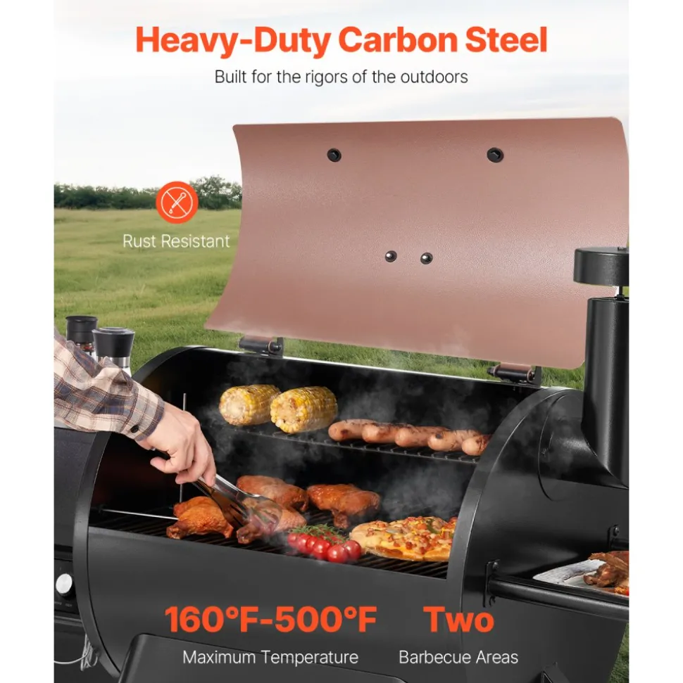 VEVOR Wood Pellet Grill Smoker, 8 in 1 BBQ Grills for Outdoor Cooking, 575 Square Inches Cook Area Electric Smokers, with WiFi-app Control, LCD Screen Controller, Meat Probe, 500°F Max Temperature