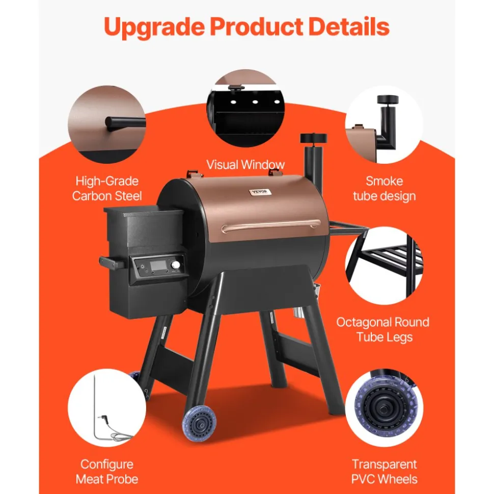 VEVOR Wood Pellet Grill Smoker, 8 in 1 BBQ Grills for Outdoor Cooking, 575 Square Inches Cook Area Electric Smokers, with WiFi-app Control, LCD Screen Controller, Meat Probe, 500°F Max Temperature