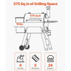 VEVOR Wood Pellet Grill Smoker, 8 in 1 BBQ Grills for Outdoor Cooking, 575 Square Inches Cook Area Electric Smokers, with WiFi-app Control, LCD Screen Controller, Meat Probe, 500°F Max Temperature