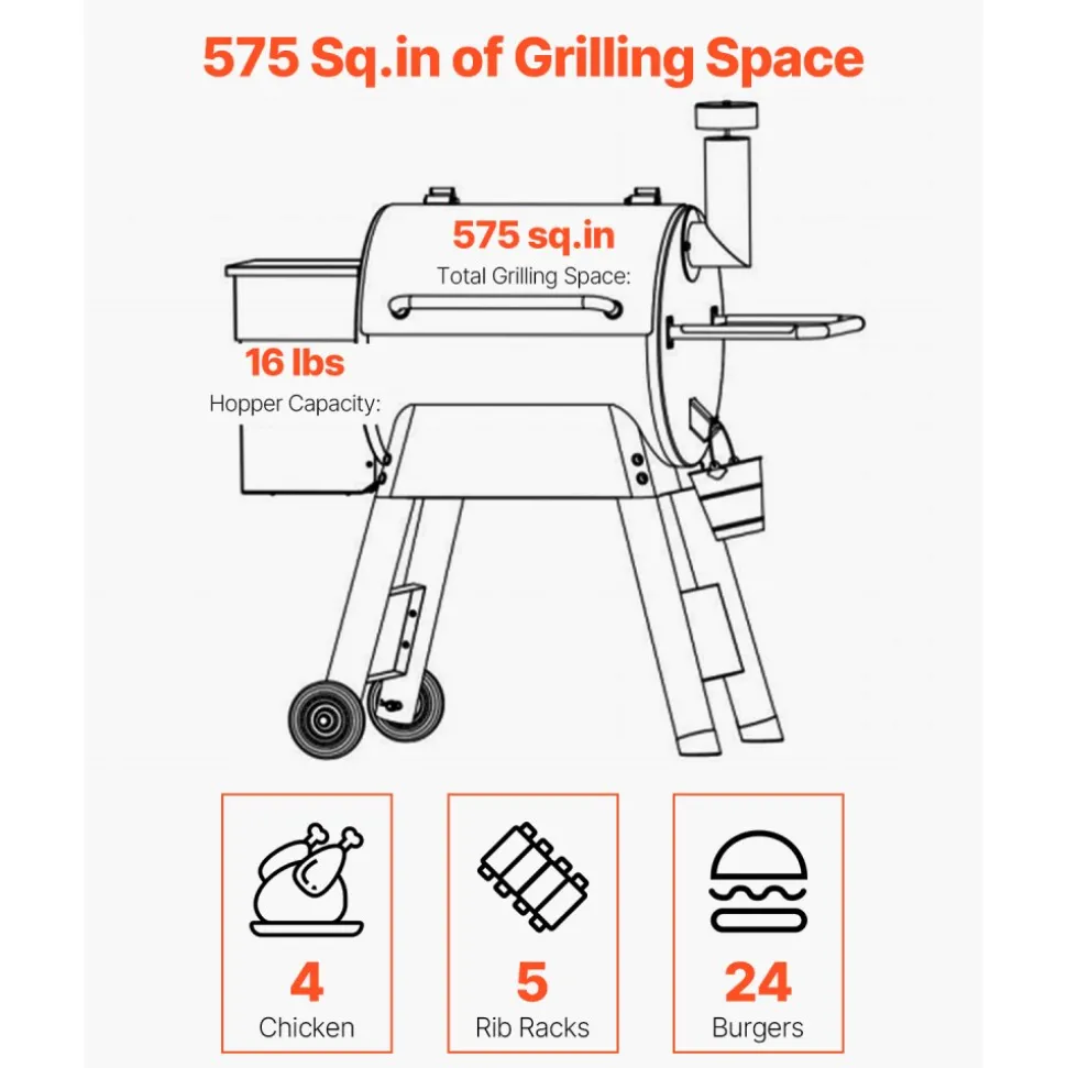 VEVOR Wood Pellet Grill Smoker, 8 in 1 BBQ Grills for Outdoor Cooking, 575 Square Inches Cook Area Electric Smokers, with WiFi-app Control, LCD Screen Controller, Meat Probe, 500°F Max Temperature