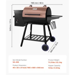 VEVOR Wood Pellet Grill Smoker, 8 in 1 BBQ Grills for Outdoor Cooking, 575 Square Inches Cook Area Electric Grill and Smoker, with LCD Screen Controller, Meat Probe, 500°F Max Temperature, Black
