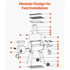 VEVOR Wood Pellet Grill Smoker, 8 in 1 BBQ Grills for Outdoor Cooking, 456 Square Inches Cook Area Electric Grill and Smoker, with Digital Controller, Meat Probe, 500°F Max Temperature, Black