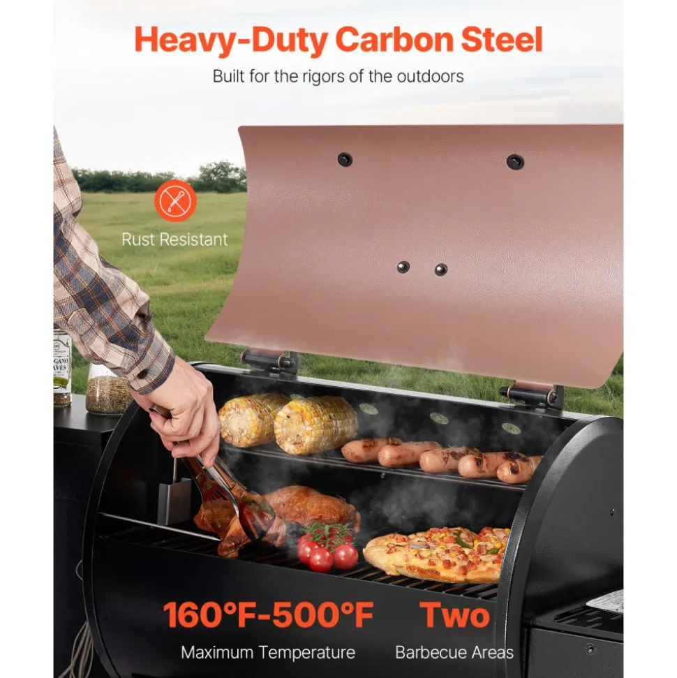 VEVOR Wood Pellet Grill Smoker, 8 in 1 BBQ Grills for Outdoor Cooking, 456 Square Inches Cook Area Electric Grill and Smoker, with Digital Controller, Meat Probe, 500°F Max Temperature, Black