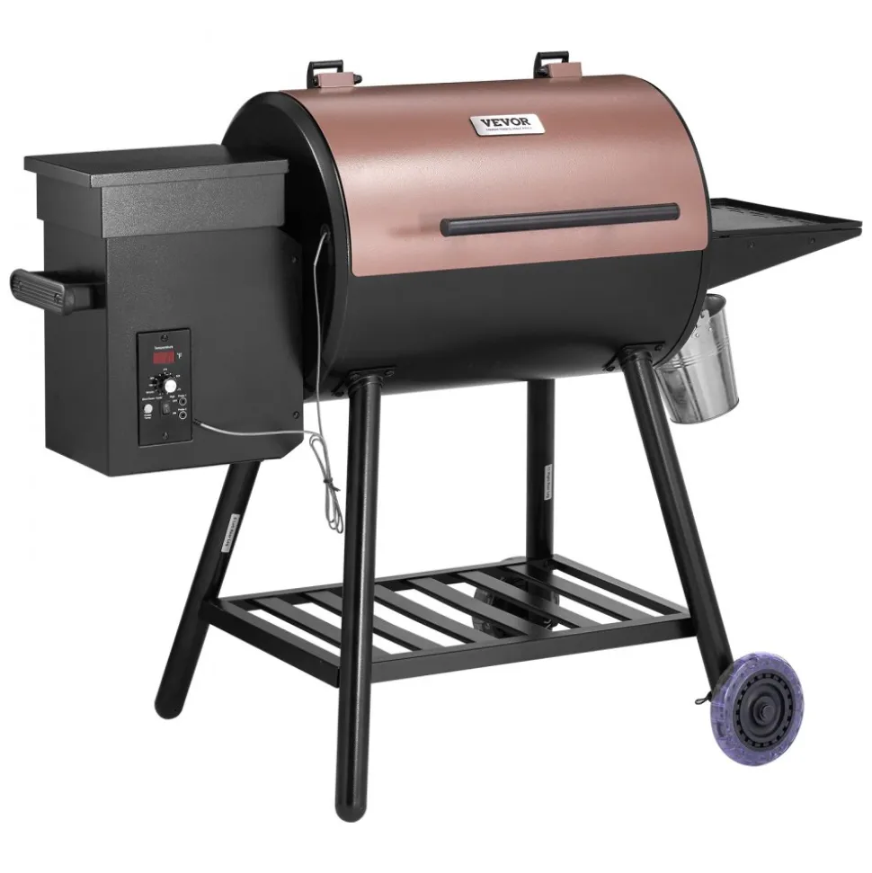 VEVOR Wood Pellet Grill Smoker, 8 in 1 BBQ Grills for Outdoor Cooking, 456 Square Inches Cook Area Electric Grill and Smoker, with Digital Controller, Meat Probe, 500°F Max Temperature, Black