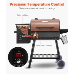 VEVOR Wood Pellet Grill Smoker, 8 in 1 BBQ Grills for Outdoor Cooking, 456 Square Inches Cook Area Electric Grill and Smoker, with Digital Controller, Meat Probe, 500°F Max Temperature, Black