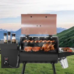 VEVOR Wood Pellet Grill Smoker, 8 in 1 BBQ Grills for Outdoor Cooking, 456 Square Inches Cook Area Electric Grill and Smoker, with Digital Controller, Meat Probe, 500°F Max Temperature, Black