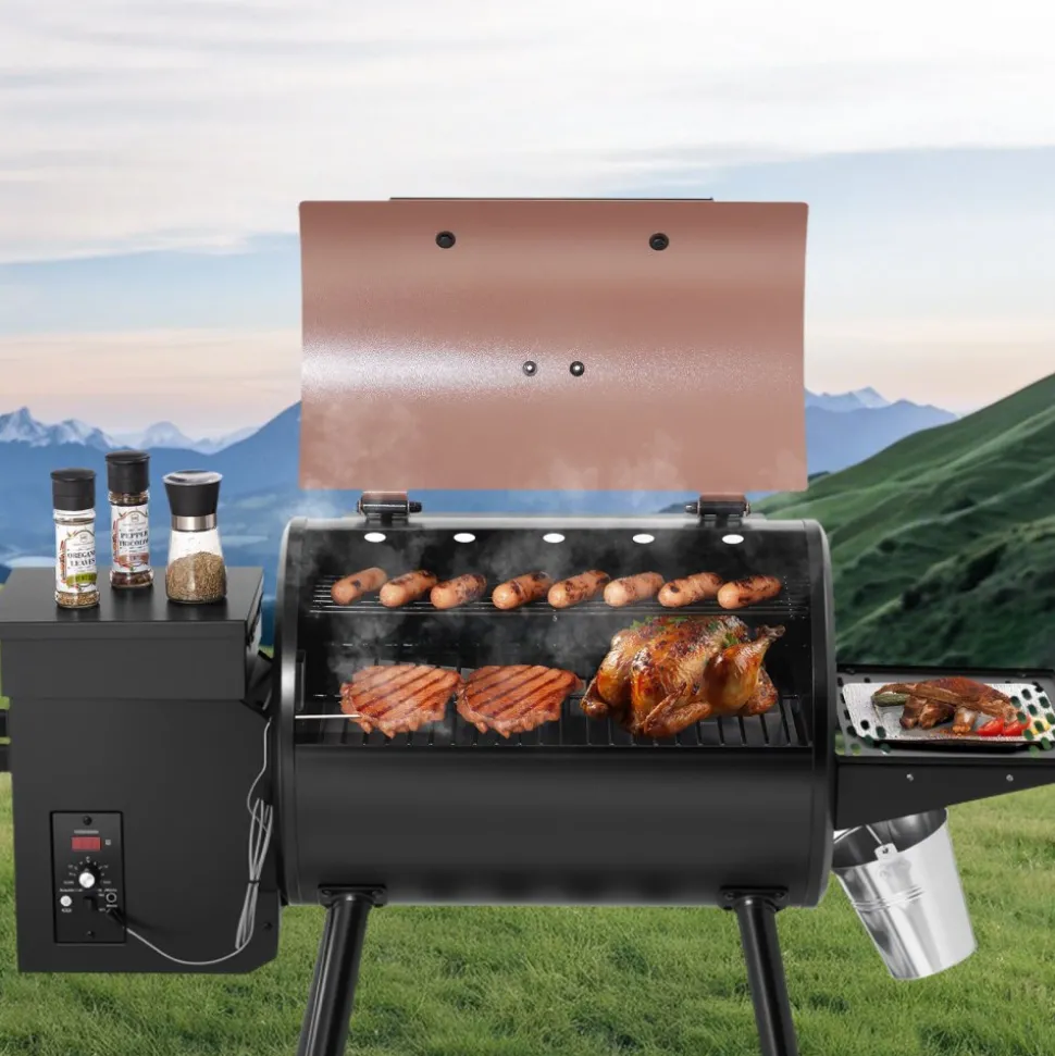 VEVOR Wood Pellet Grill Smoker, 8 in 1 BBQ Grills for Outdoor Cooking, 456 Square Inches Cook Area Electric Grill and Smoker, with Digital Controller, Meat Probe, 500°F Max Temperature, Black