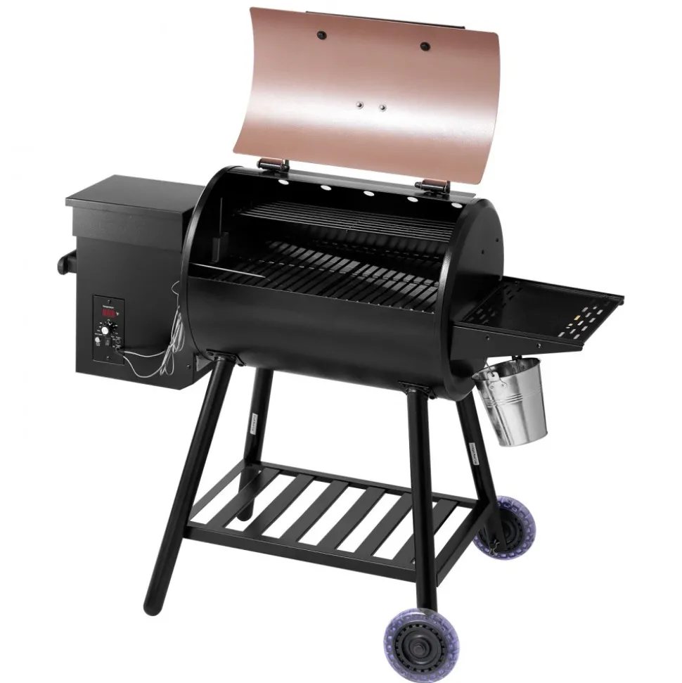 VEVOR Wood Pellet Grill Smoker, 8 in 1 BBQ Grills for Outdoor Cooking, 456 Square Inches Cook Area Electric Grill and Smoker, with Digital Controller, Meat Probe, 500°F Max Temperature, Black