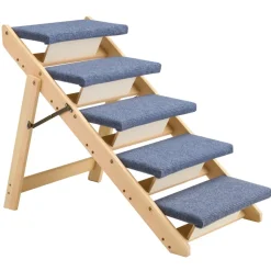 VEVOR Wood Pet Stairs, 5-Step Dog Stairs for Beds, Sofa & Cars, 150lbs Load Capacity, Floded Flat Design, Stable & Sturdy Cat & Dog Step Ladder for Small Medium Large Older Pet Puppy Essentials