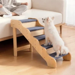 VEVOR Wood Pet Stairs, 5-Step Dog Stairs for High Beds, Sofa & Cars, 150lbs Load Capacity, Non-Slip Surface, Stable Cat & Dog Step Ladder for Small Medium Large Older Pet Puppy Essentials