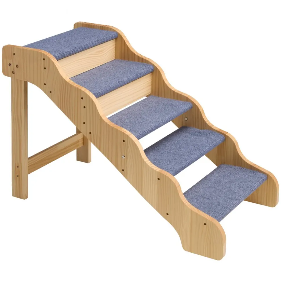 VEVOR Wood Pet Stairs, 5-Step Dog Stairs for High Beds, Sofa & Cars, 150lbs Load Capacity, Non-Slip Surface, Stable Cat & Dog Step Ladder for Small Medium Large Older Pet Puppy Essentials