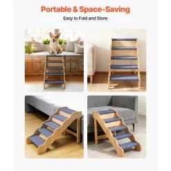 VEVOR Wood Pet Stairs, 5-Step Dog Stairs for High Beds, Sofa & Cars, 150lbs Load Capacity, Non-Slip Surface, Stable Cat & Dog Step Ladder for Small Medium Large Older Pet Puppy Essentials