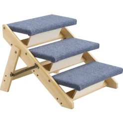 VEVOR Wood Pet Stairs, 3-Step Dog Stairs for Beds, Sofa & Cars, 150lbs Load Capacity, Floded Flat Design, Stable & Sturdy Cat & Dog Step Ladder for Small Medium Large Older Pet Puppy Essentials