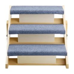 VEVOR Wood Pet Stairs, 3-Step Dog Stairs for Beds, Sofa & Cars, 150lbs Load Capacity, Floded Flat Design, Stable & Sturdy Cat & Dog Step Ladder for Small Medium Large Older Pet Puppy Essentials