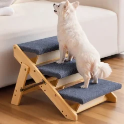 VEVOR Wood Pet Stairs, 3-Step Dog Stairs for Beds, Sofa & Cars, 150lbs Load Capacity, Floded Flat Design, Stable & Sturdy Cat & Dog Step Ladder for Small Medium Large Older Pet Puppy Essentials