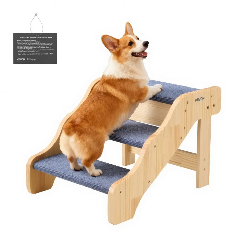 VEVOR Wood Pet Stairs, 4-Step Dog Stairs for Beds, Sofa & Cars, 150 lbss Load Capacity, Floded Flat Design, Stable & Sturdy Cat & Dog Step Ladder for Small Medium Large Older Pet Puppy Essentials