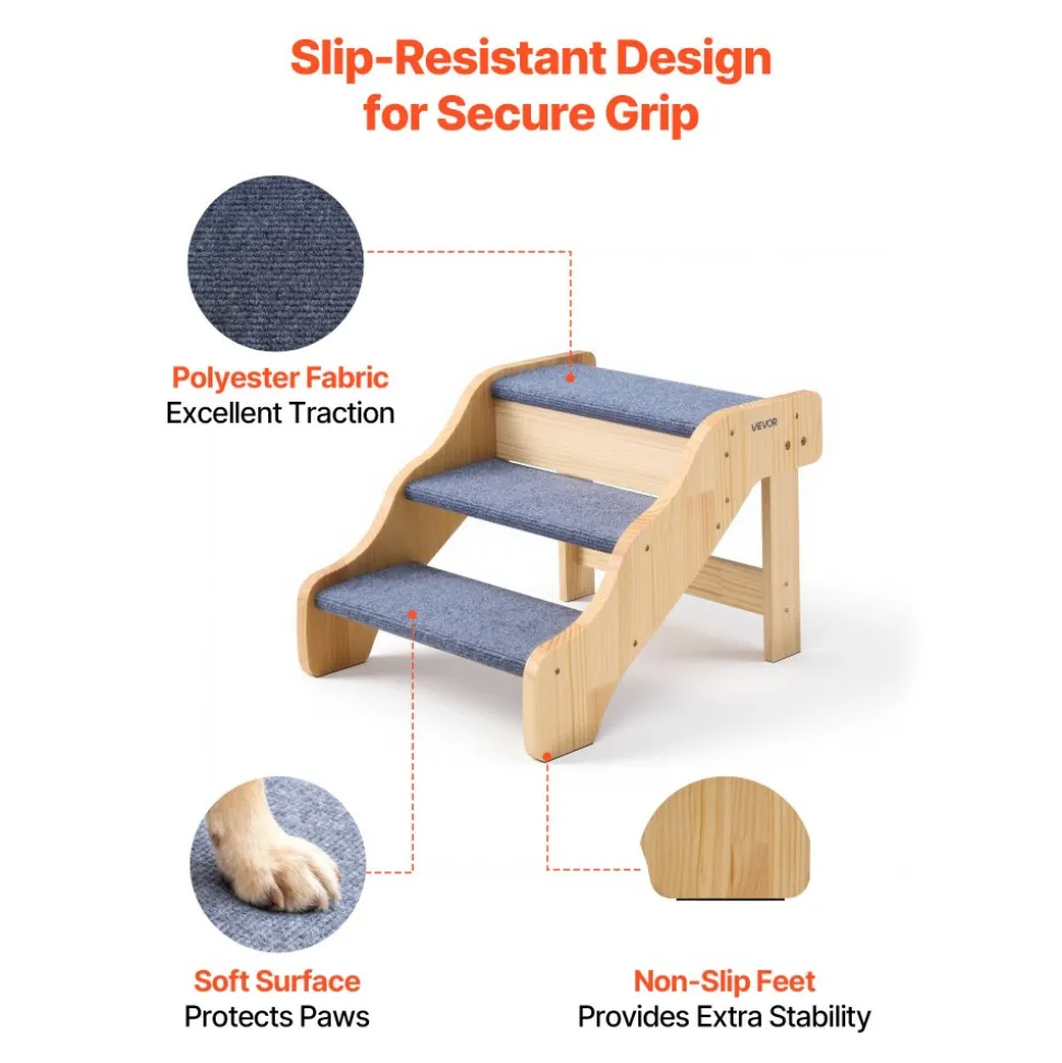 VEVOR Wood Pet Stairs, 4-Step Dog Stairs for Beds, Sofa & Cars, 150 lbss Load Capacity, Floded Flat Design, Stable & Sturdy Cat & Dog Step Ladder for Small Medium Large Older Pet Puppy Essentials